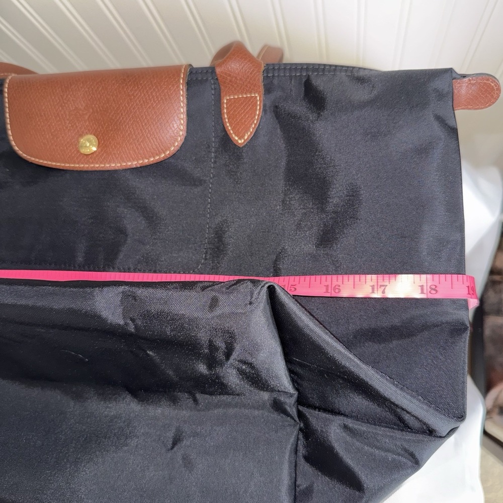 LONGCHAMP Le Pliage Large Tote Bag Black Brown Nylon Shoulder Bag Purse EUC - Picture 11 of 13